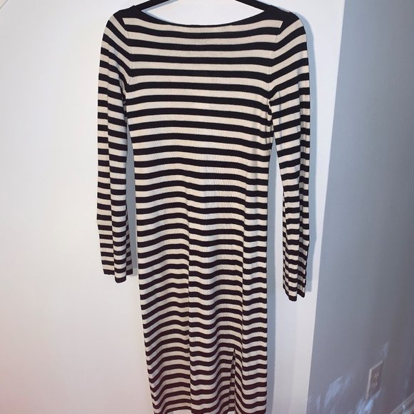 B&W Strip Wool Dress - So Flattering - Picture 2 of 5